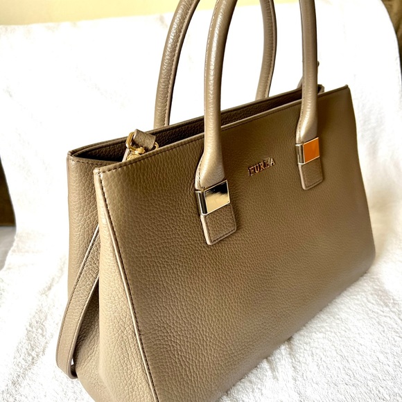 Furla Medium Tan/Brown Croc Embossed Leather Tote Bag Handbag Purse